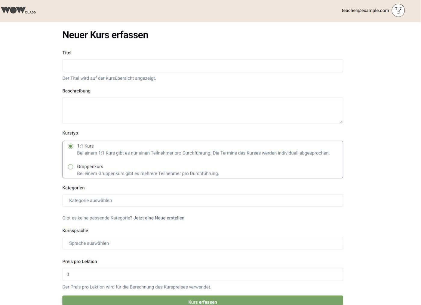Creating a course form